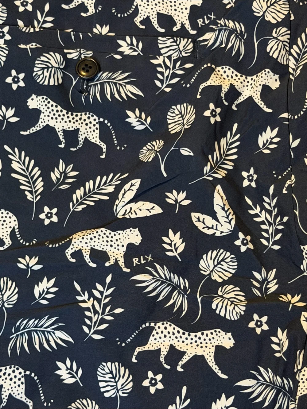 RLX Ralph Lauren Navy Blue & White Printed Flat Front Shorts